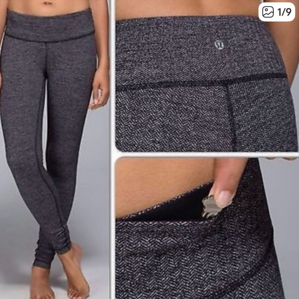 Lululemon Wunder Under Legging Low Rise Black Gray Herringbone 8 - Picture 10 of 10